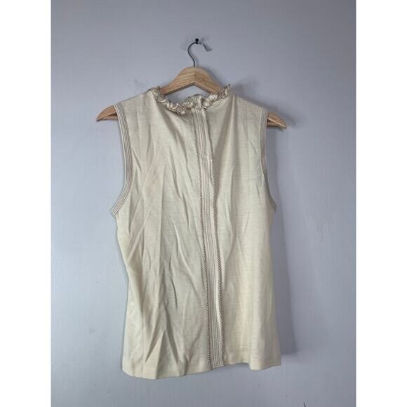 NWT Ulla Johnson Brea Ruffle Sleeveless Contrast Lightweight Wool Top Pearl XL - Picture 7 of 8
